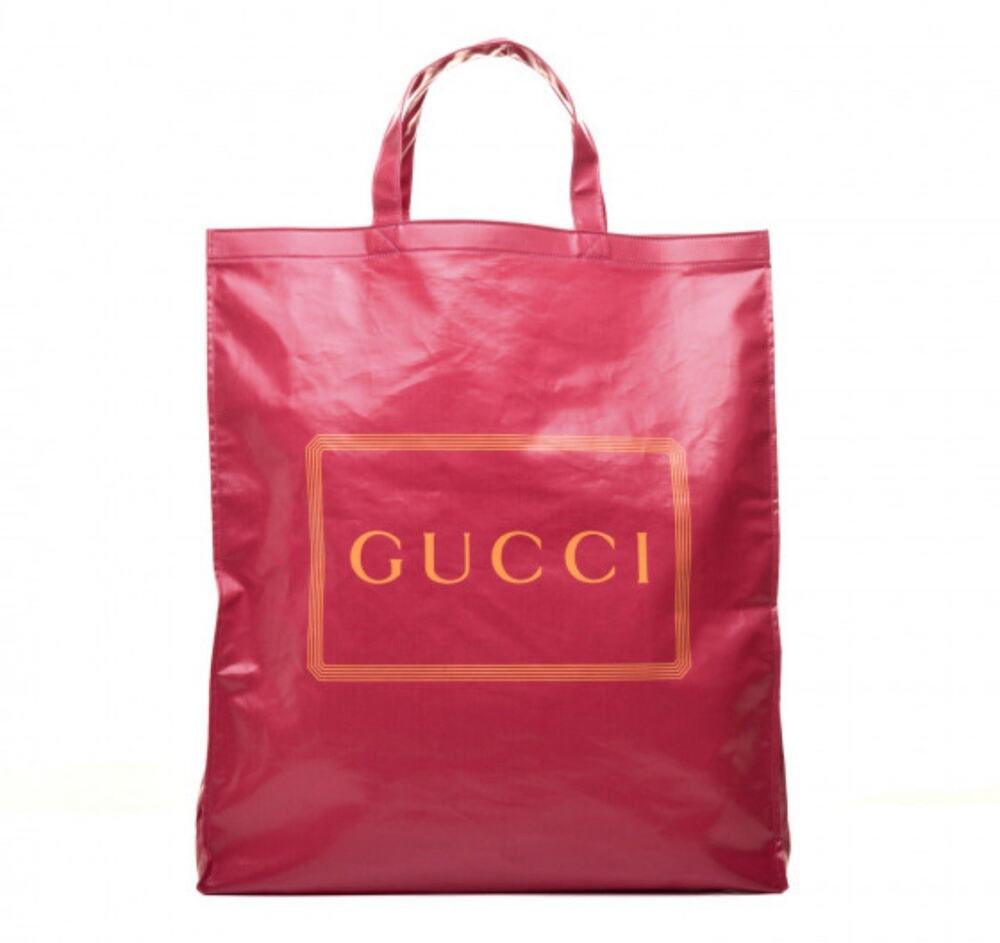 Authentic GUCCI Pink Coated Canvas Montecarlo Frame Logo Large Vertical Tote Bag